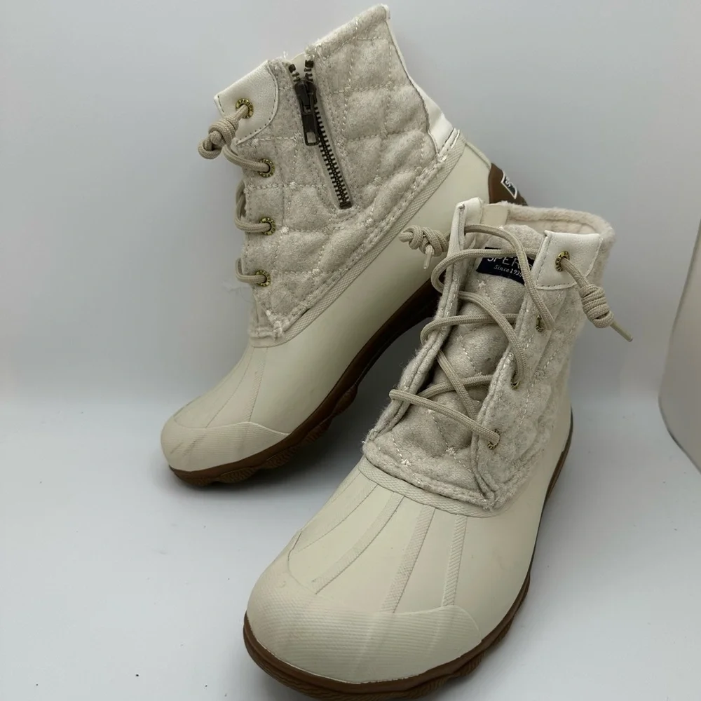 Sperry Syren Gulf Wool Quilt Side Zip Duck Boots Ivory STS85647 - Picture 3 of 10